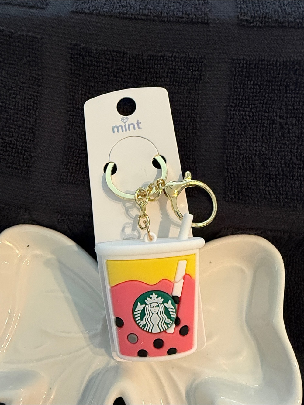 Mint Starbucks Bubble Tea Charm Keychain - Pink Yellow White